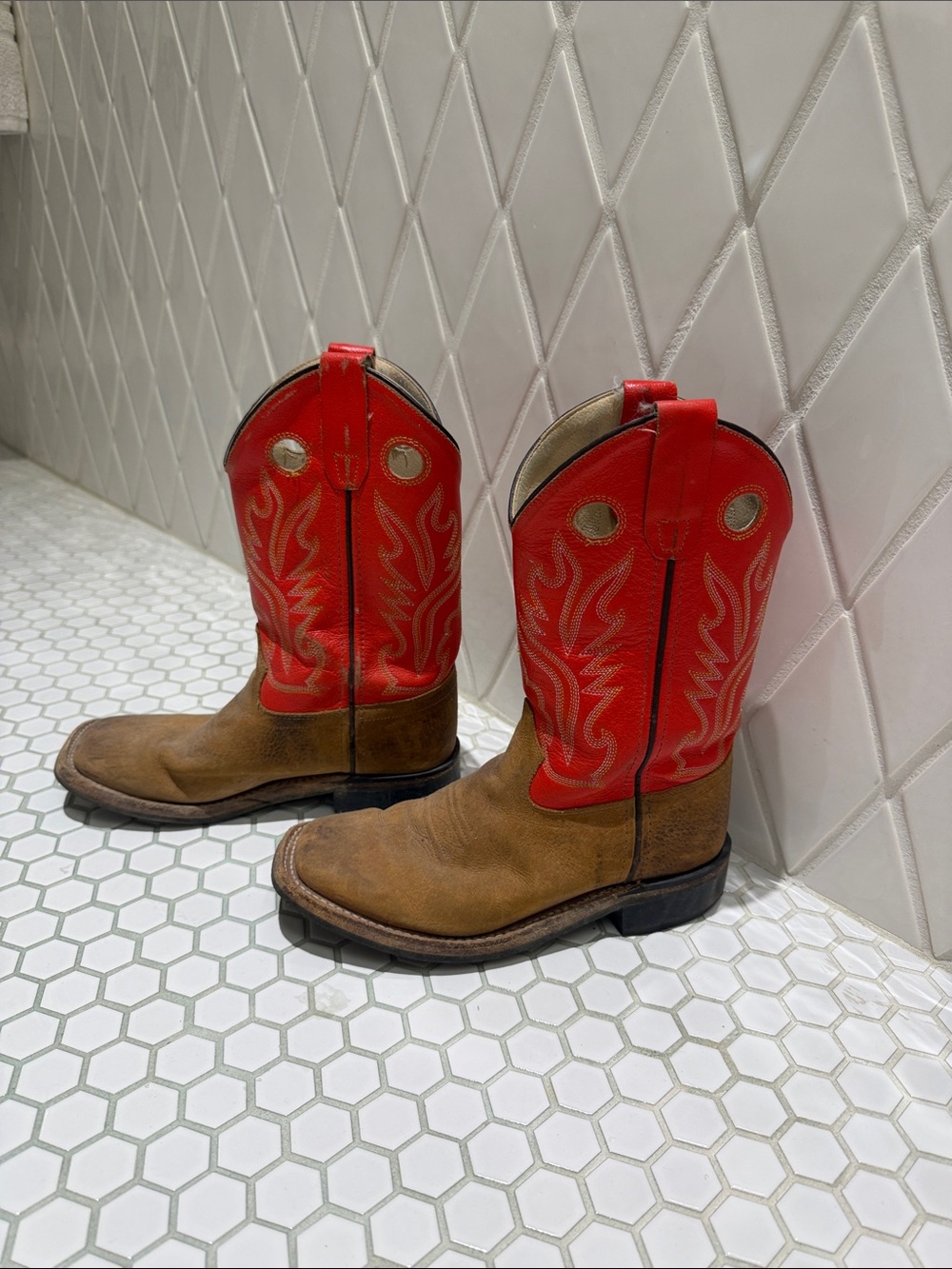 Old West Brown and Red Kids' Western Boots